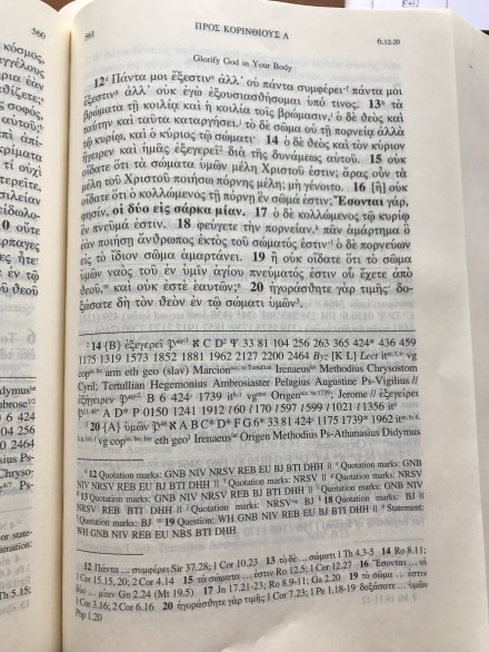 Greek Bible showing apparatus.